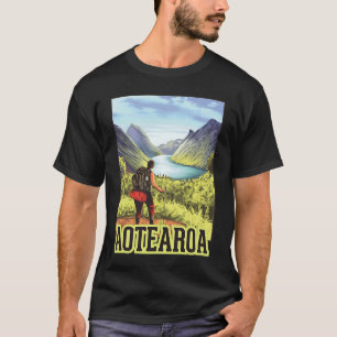 Camiseta Caminho em Aotearoa retro backpacker viagem para N