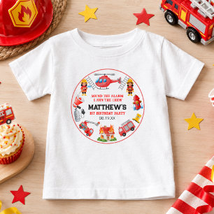 Camiseta Caminhões de Bombeiros Menino 1º Aniversário Fes