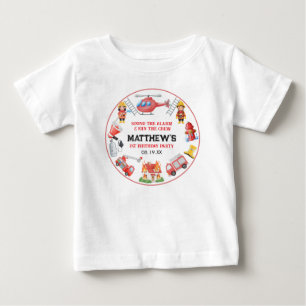 Camiseta Caminhões de Bombeiros Menino 1º Aniversário   Fes