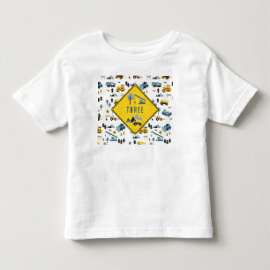 Camiseta Caminhões de Construção Azuis e Tema de Local de C