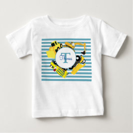 Camiseta Caminhões de Construção Blue Stripes Monograma