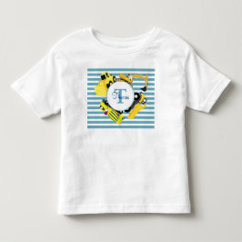 Camiseta Caminhões de Construção Blue Stripes Monograma