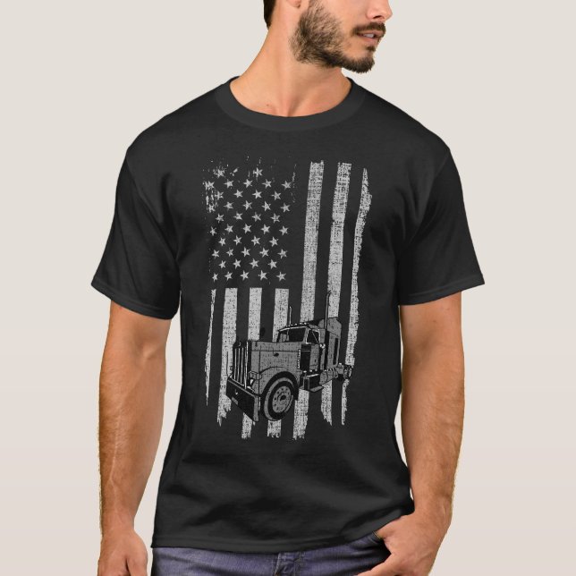 Camiseta Camionista patriótico da bandeira americana do (Frente)