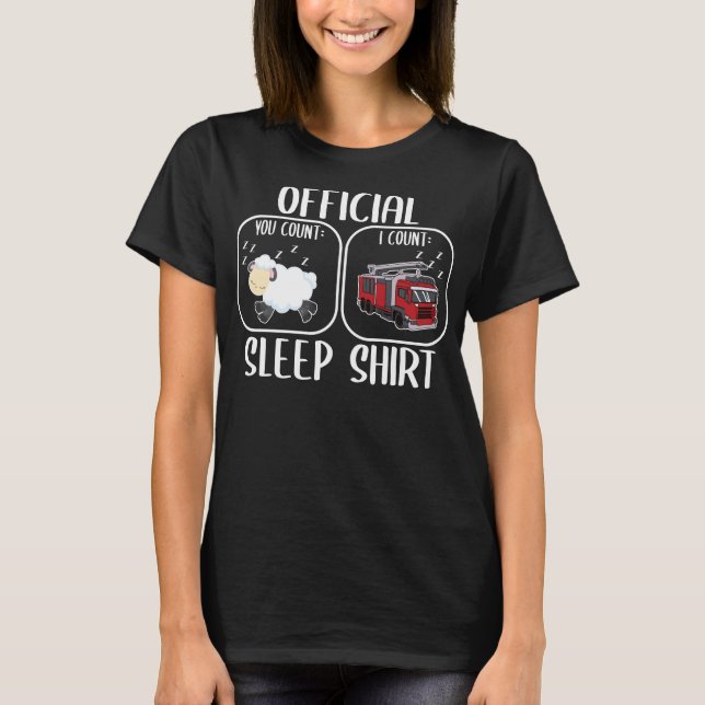 Camiseta Camisa-cama de bombeiro, contando ovelhas (Frente)