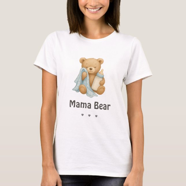 Camiseta Camisa-Chá de fraldas do Urso da Mamãe (Frente)