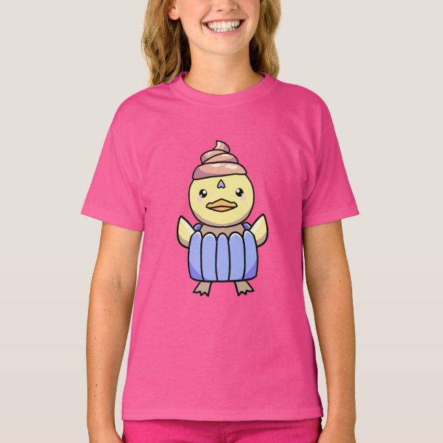 Camiseta Camisa-Cupcake Cute Kawaii Chibi para Crianças (Frente)