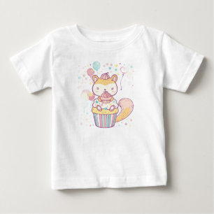 Camiseta Camisa-Cupcake de-bebê de festa de esquilo