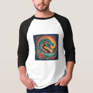 Camiseta Camisa-Design de Dragão de Algodão Premium.