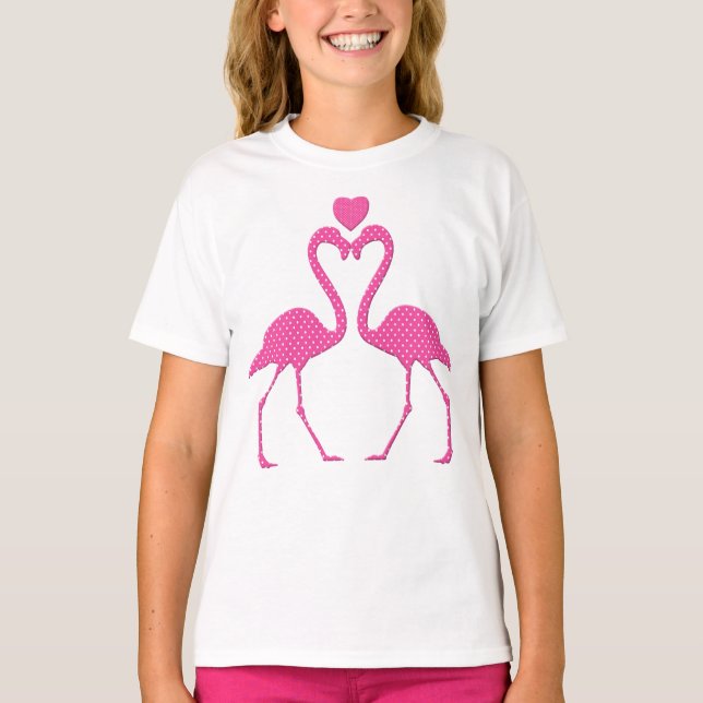 Camiseta Camisa-Dia de os namorados Flamingo, Bolinhas rosa (Frente)