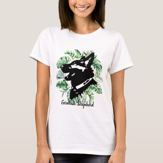 Camiseta Camisa-German shepherd floral feminina (Frente)