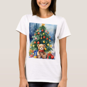 Camiseta Camisa-Impressão do Urso de Natal Festivo - Holid