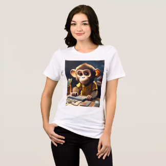 Camiseta Camisa-macaco-macaco, usando uma calculadora