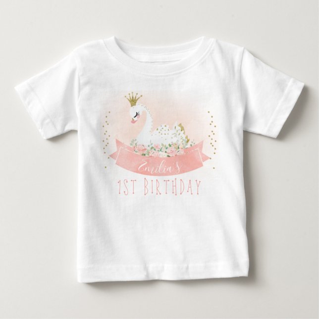 Camiseta Camisa-primeiro aniversario de Swan Princesa Rosa  (Frente)