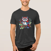 Camisa-T Colorida de Coruja de Natal