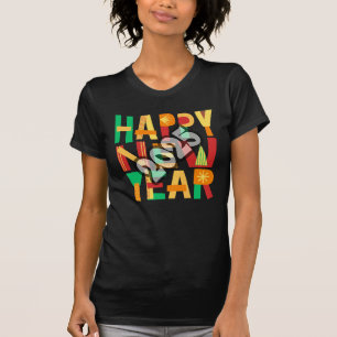 Camiseta Camisa-T Colorida do Ano Novo 2025 - Festivo Vibra