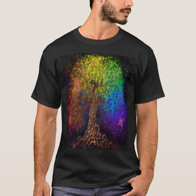 Camiseta Camisa-T da Árvore Arco-Íris (Frente)