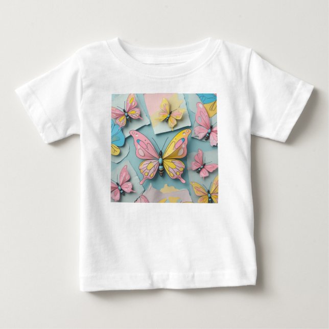 Camiseta 🦋 Camisa-T da Borboleta Branca de Cartoon - Natu  (Frente)