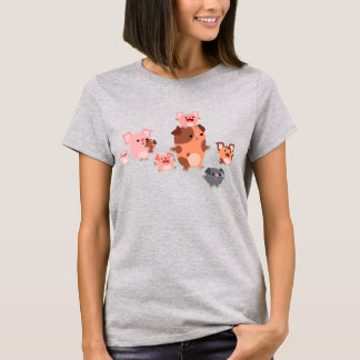 Camiseta Camisa-T da Família Porco de Cartoon Bonita