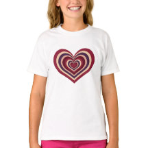 Camisa-T da garota com coração vermelho retrô