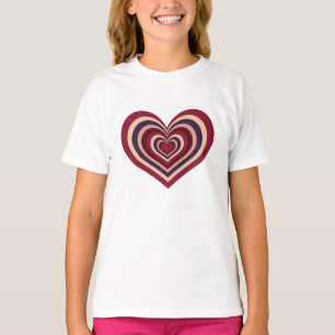 Camiseta Camisa-T da garota com coração vermelho retrô