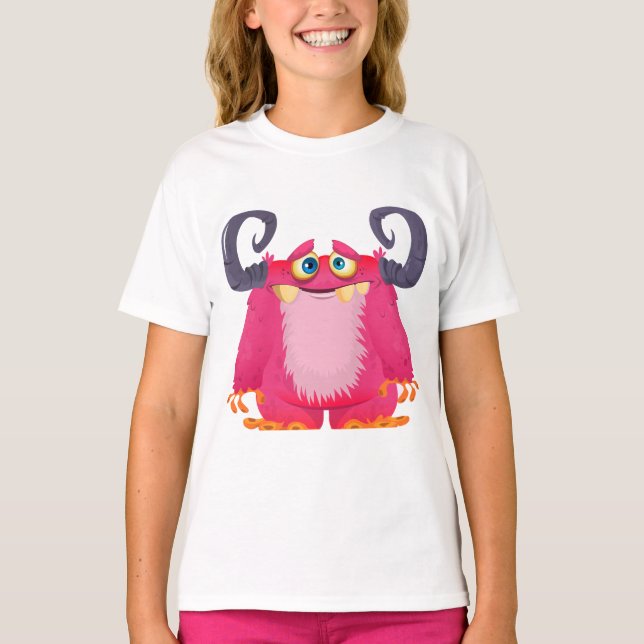 Camiseta Camisa-T da Garota do Monstro Rosa (Frente)