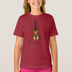 Camiseta Camisa-T da Menina Violin Owl