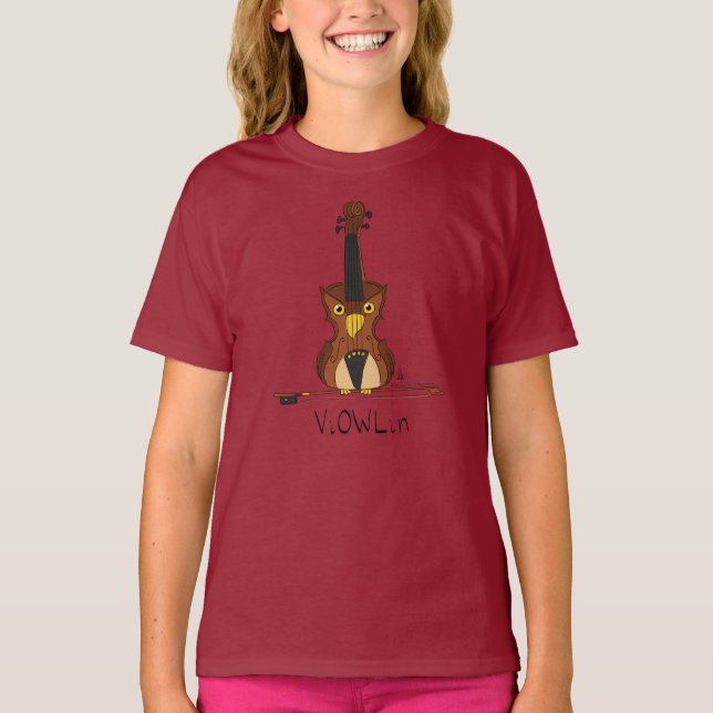 Camiseta Camisa-T da Menina Violin Owl (Frente)