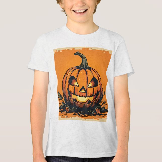 Camiseta Camisa-T das Crianças de Abóbora de Halloween (Frente)