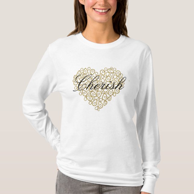 Camiseta Camisa-T das Damas de Longa Folha CHERISH (Frente)