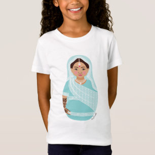 Camiseta Camisa-T das Meninas de Matryoshka (Aqua)