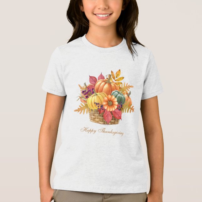 Camiseta Camisa-T das Meninas de Pumpkin de Ação de Graças (Frente)