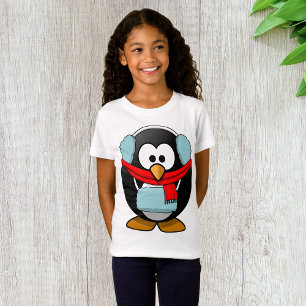 Camiseta Camisa-T das Meninas do Pinguim-congelando