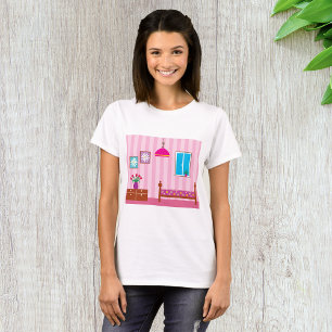 Camiseta Camisa-T das mulheres do quarto rosa