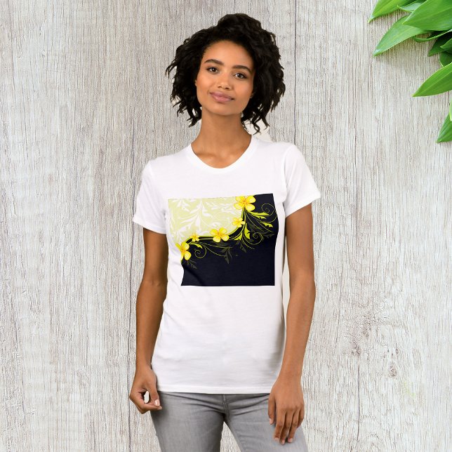 Camiseta Camisa-T das mulheres florres amarelas (Criador carregado)