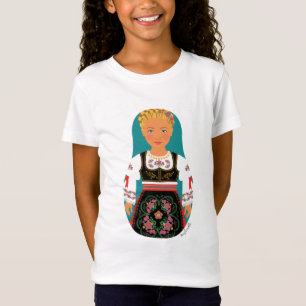 Camiseta Camisa-T das raparigas Serb Blonde Matryoshka