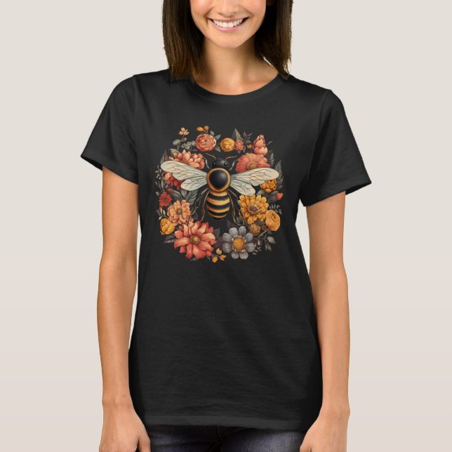Camiseta Camisa-T de abelha e flores selvagens (Frente)