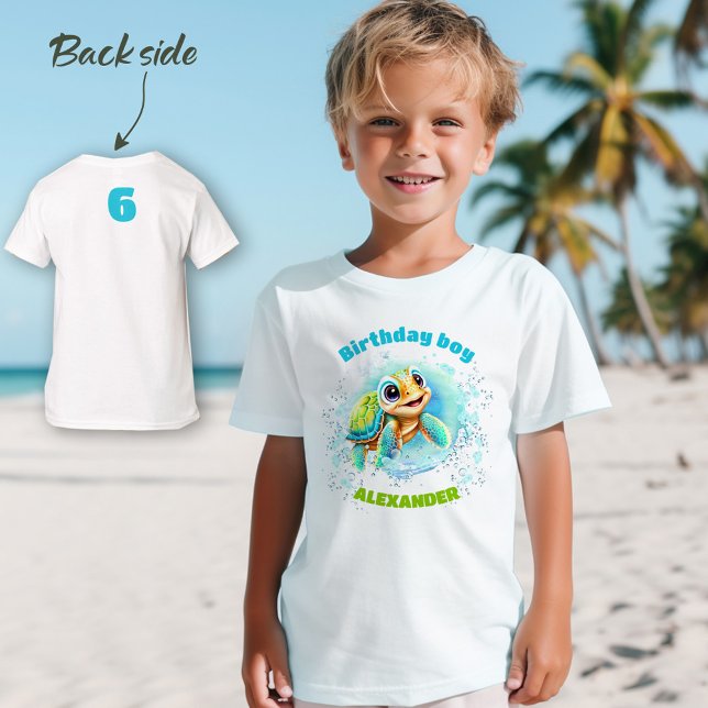 Camiseta Camisa-T de aniversário de tartaruga marinha (Cute Sea Turtle Birthday Boys' T-Shirt)