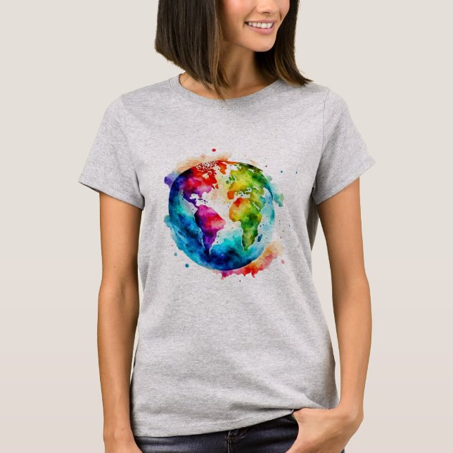 Camiseta Camisa-T de Aquarela Terra (Frente)