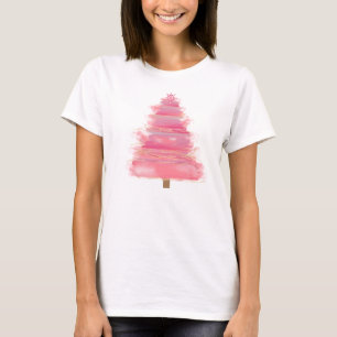 Camiseta Camisa-T de Árvore de Natal Cor-de-Água Rosa