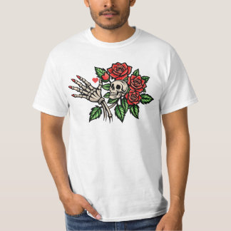 Camiseta Camisa-T de autocuidado com Rosas vermelhas de mão