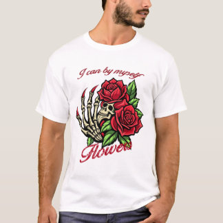Camiseta Camisa-T de autocuidado com Rosas vermelhas de mão