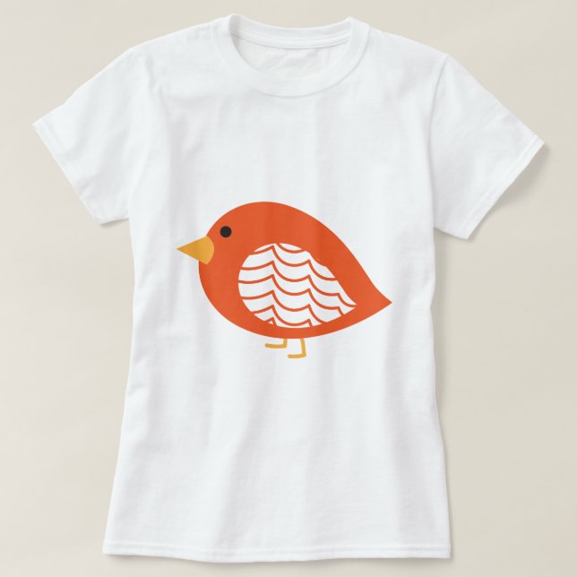Camiseta Camisa-T de aves coloridas alaranjadas (Frente do Design)