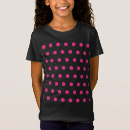 Camiseta Camisa-T de bolinhas (Preto e Rosa Néon)