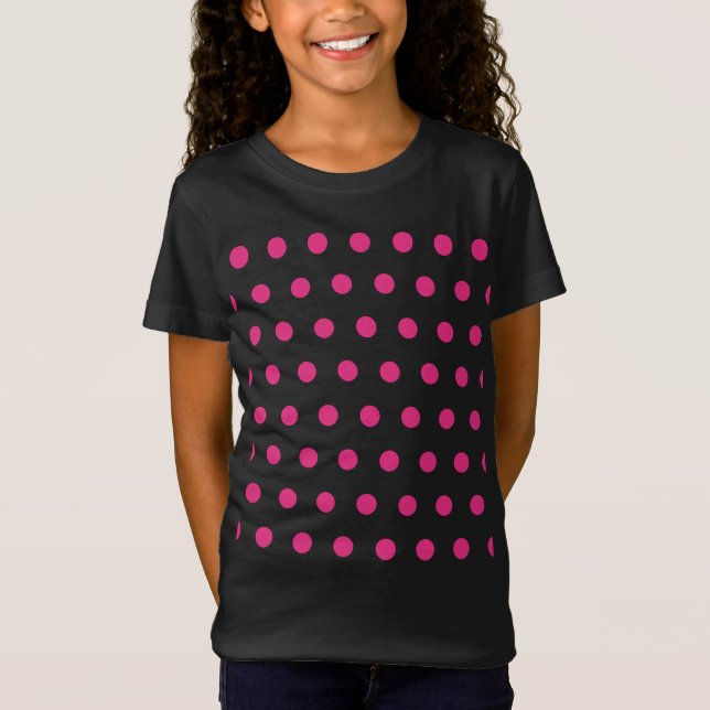 Camiseta Camisa-T de bolinhas (Preto e Rosa Néon) (Frente)