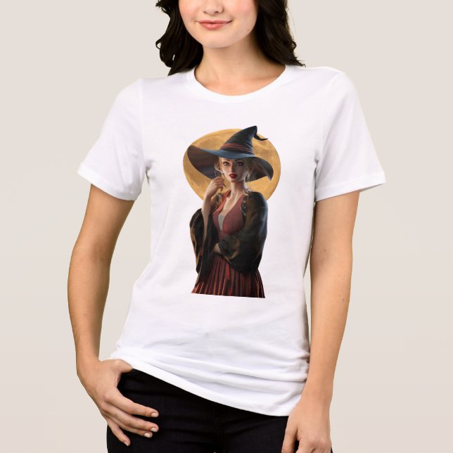 Camiseta Camisa-T de bruxa e lua cheia (Frente)