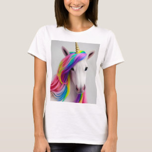 Camiseta Camisa-T de Cabelo Arco-Íris de Unicórnio Colorida