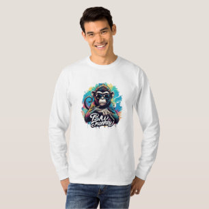 Camiseta Camisa-T De Capa Longa E Mau Macaco Com Aquarela