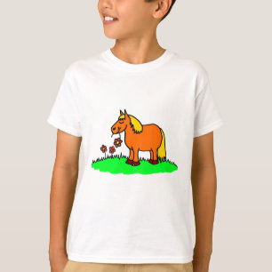Camiseta Camisa-T de Cartoon de Pônei e Flor