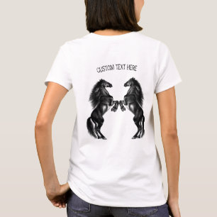 Camiseta Camisa-T de Cavalos Pretos-Vermelhos, com Texto Pe