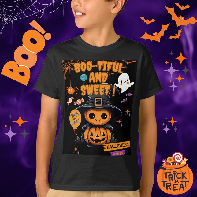 Camiseta Camisa-T de Crianças de Halloween Bonitas | Tee Fa (Boo-tiful Halloween Kids T-Shirt | Cute Ghost Tee for Halloween)